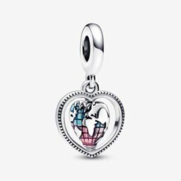 Authentic Pandora Family Spinning Heart Globe Dangle Charm - Picture 2 of 5